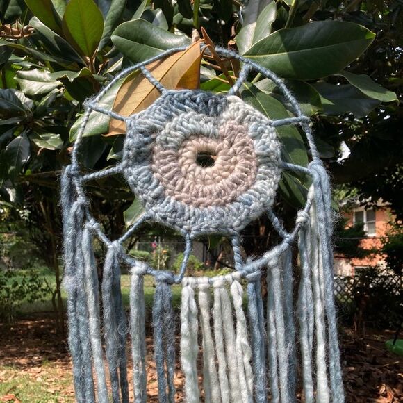 Wall Art Dreamcatcher Tapestry Boho Thick Natural WOOL Blue and Gray 11 x 32 in - Picture 6 of 14